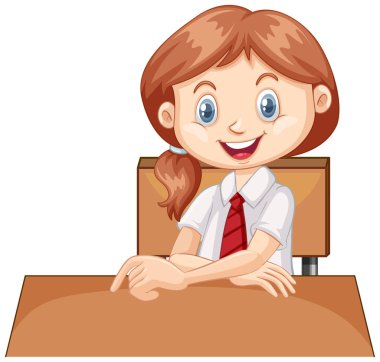 Masada oturan mutlu bir kız.