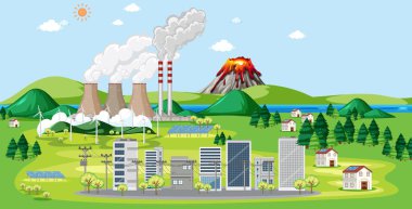 Şehirdeki fabrikaların ve binaların olduğu sahne