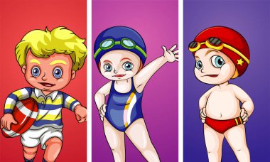 Three kids doing different sports vector