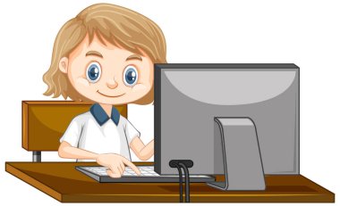 Bilgisayarda çalışan mutlu bir kız.