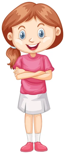 분홍색 셔츠를 입은 행복 한 소녀 — 스톡 벡터
