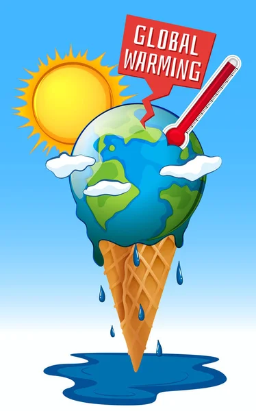 Calentamiento global con tierra y sol caliente — Vector de stock