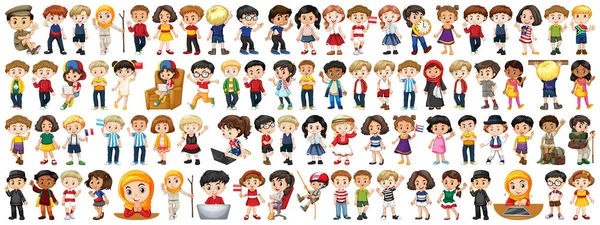 Παιδιά με διαφορετικές εθνικότητες σε λευκό φόντο — Διανυσματικό Αρχείο