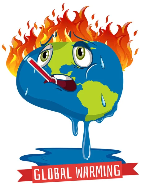 Глобальное потепление с горящей землей — стоковый вектор