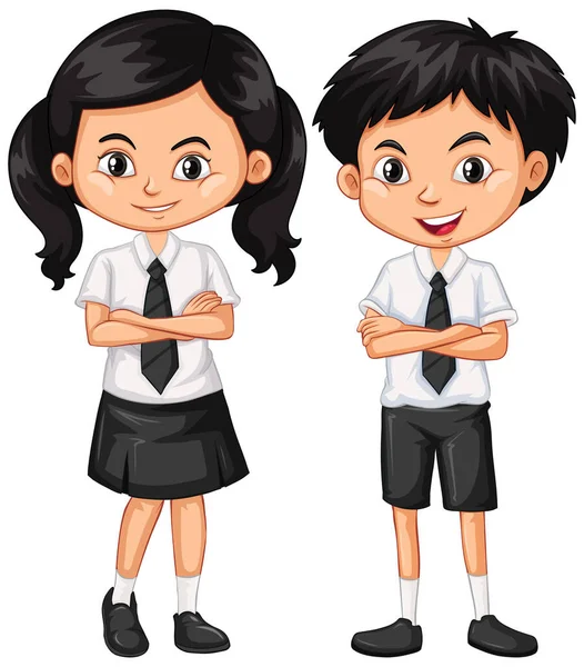 Junge und Mädchen in Schuluniform — Stockvektor
