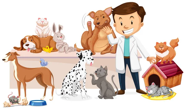 Vétérinaire avec animal malade — Image vectorielle