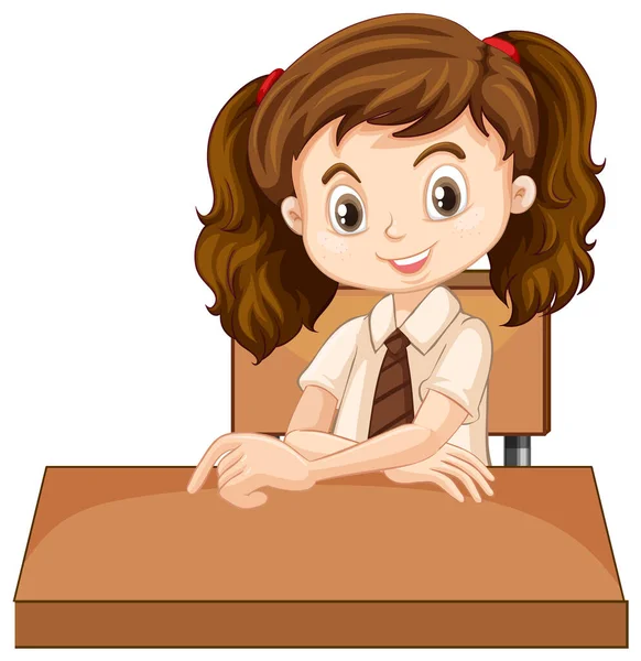 En lycklig flicka sitter på skrivbordet — Stock vektor