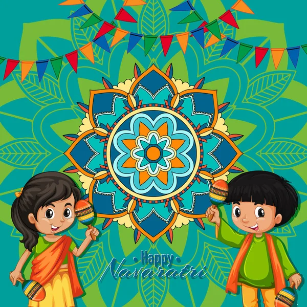 Diseño de póster Navaratri con niños felices — Vector de stock