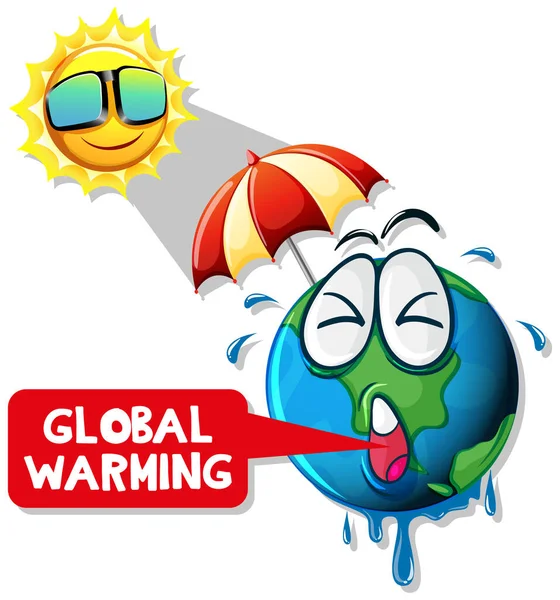 Calentamiento global con sol caliente y tierra — Vector de stock