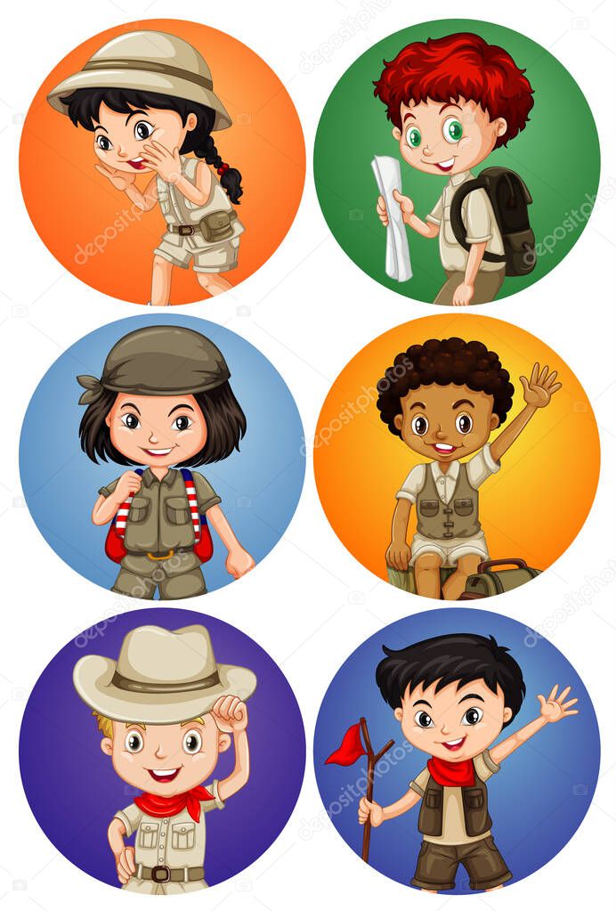 Six children on round backgrounds