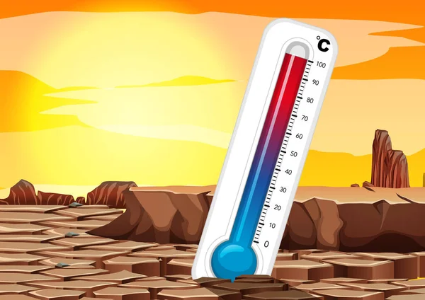 Opwarming van de aarde met thermometer op het droge — Stockvector