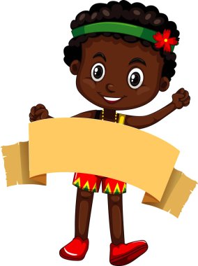 Beyaz arka planda kahverengi afişi olan çocuk