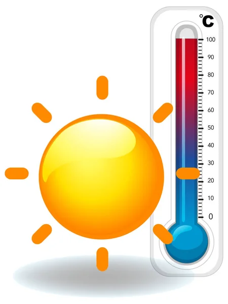 Termometro e sole caldo — Vettoriale Stock