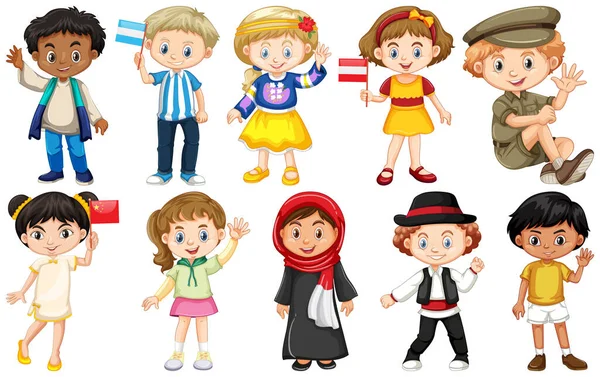 Set van kinderen uit verschillende landen — Stockvector
