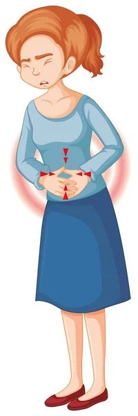 白色背景的胃痛妇女 — 图库矢量图片