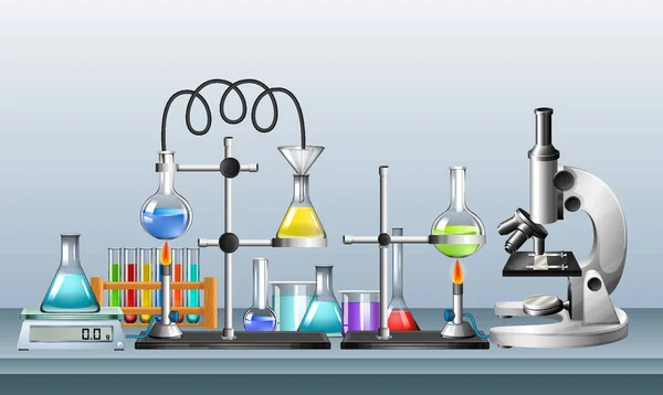 Beakers e tubos de ensaio em laboratório —  Vetores de Stock