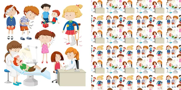 Seamless background design with kids in hospital — Stock Vector
