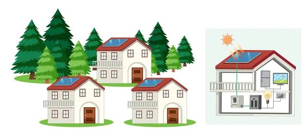 Houses with solar cell on the roof — Stock Vector