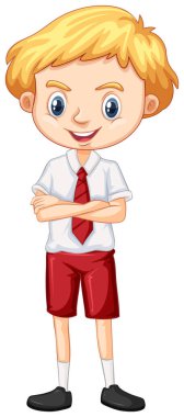 Kırmızı şortlu mutlu bir çocuk.