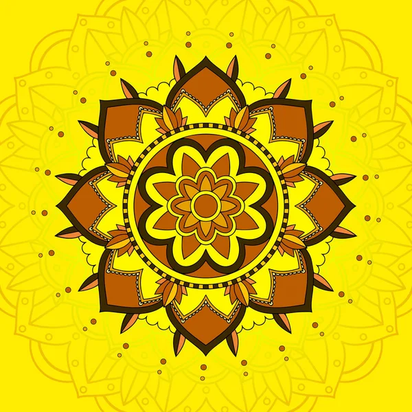 Mandala pattern on yellow background — Stock Vector