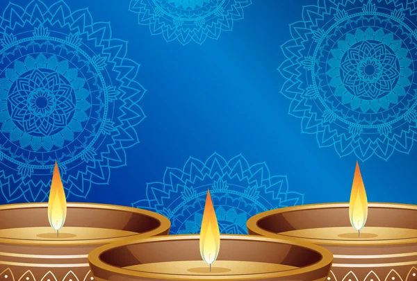 Candle lights on blue mandalas background — ストックベクタ