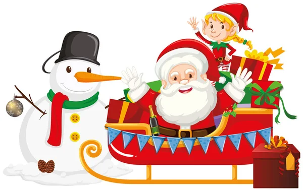 Weihnachtsmann und Schneemann auf Schlitten — Stockvektor
