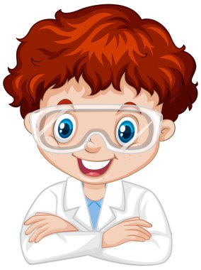 Beyaz arka planda bilim elbisesi giyen çocuk.