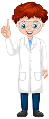 Beyaz arka planda bilim elbisesi giyen çocuk.
