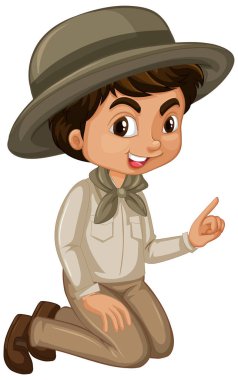 Boy in safari outfit on white background clipart