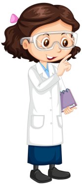 Beyaz arka planda bilim elbisesi giyen kız.