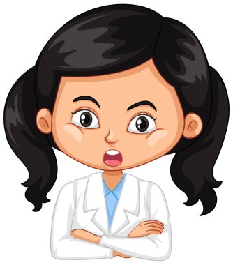 Beyaz arka planda bilim elbisesi giyen kız.