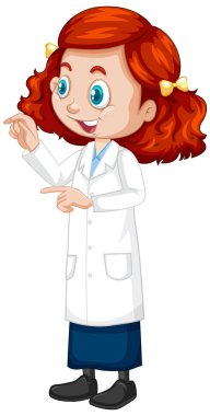 Beyaz arka planda bilim elbisesi giyen kız.