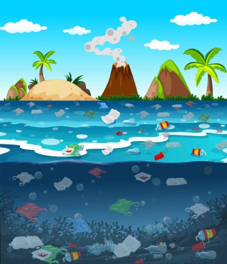Okyanusta plastik torbalar ile su kirliliği