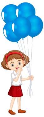 Mutlu bir kız mavi balonları