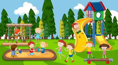 Aktif çocuklar, kızlar ve arkadaşlar açık havada spor aktiviteleri oynuyor