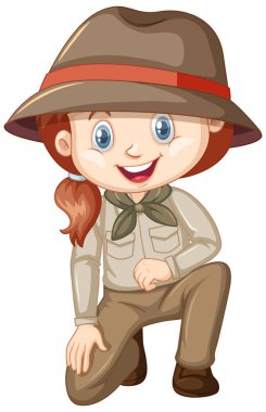 Girl in safari outfit on white background clipart