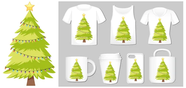 Christmas theme with christmas tree on product templates — ストックベクタ