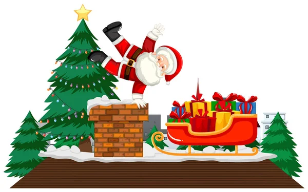 Weihnachtsthema mit Weihnachtsmann auf dem Dach — Stockvektor
