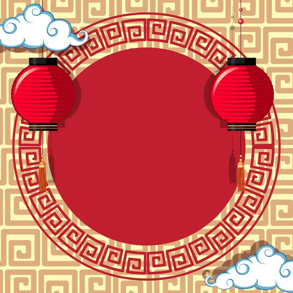 Modèle de cadre rond avec fond de motifs chinois — Image vectorielle