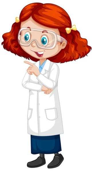 Mädchen im Wissenschaftskleid auf weißem Hintergrund — Stockvektor
