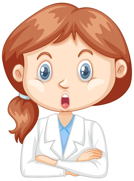 Chica en vestido de ciencia sobre fondo blanco — Vector de stock