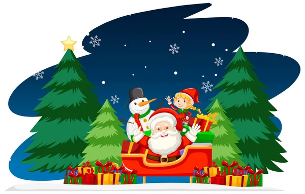 Tema de Natal com Papai Noel à noite — Vetor de Stock