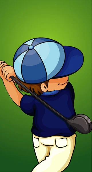 Niño feliz con palo de golf — Vector de stock