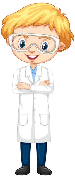 Niño en uniforme de ciencia sobre fondo blanco — Vector de stock