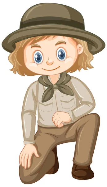 Girl in safari outfit on white background — Stock Vector