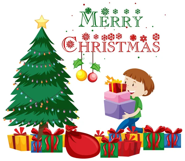 Weihnachtsthema mit Junge und vielen Geschenken — Stockvektor