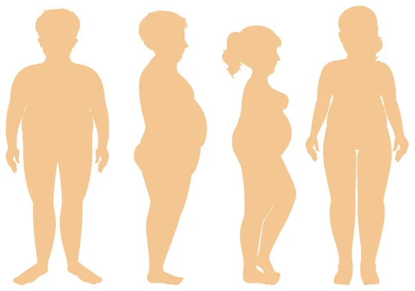 Silhouette de gros homme et femme — Image vectorielle