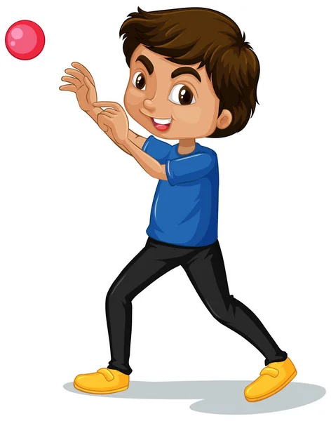 Niño lanzando pelota sobre fondo blanco — Vector de stock