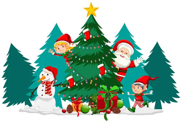 Jultema med Santa och träd — Stock vektor