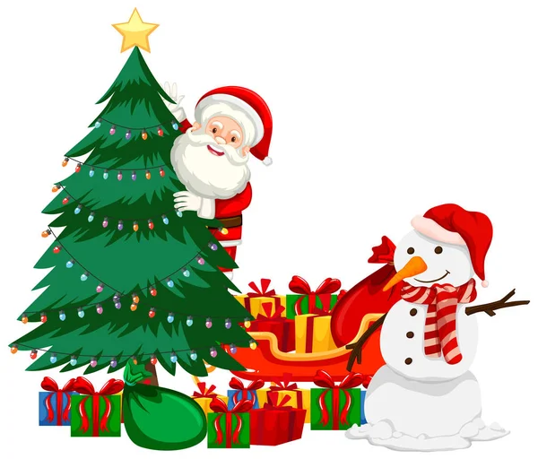 Tema de Natal com Santa e boneco de neve — Vetor de Stock